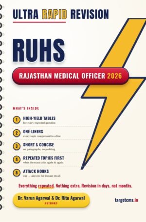 RUHS Medical Officer 2026 book cover by Dr Varun Agarwal & Dr Ritu Agarwal — Target CMS